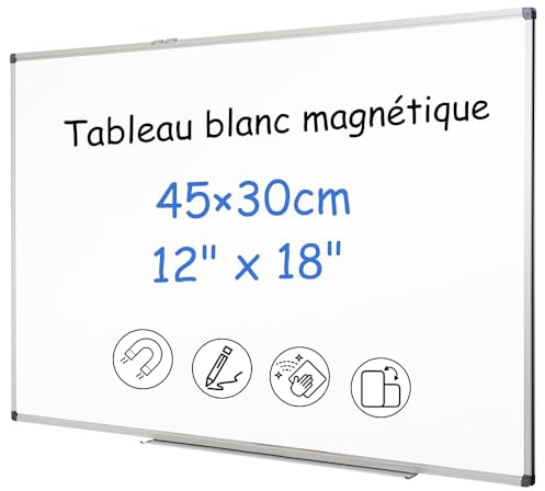 XIWODE Tableau Blanc Magnétique 30x45cm - Facile à nettoyer | Surface Aimantée Haute Puissance | Cadre Aluminium Professionnel | Avec Porte-Marqueurs et Kit de Fixation | Bureau | Maison | École