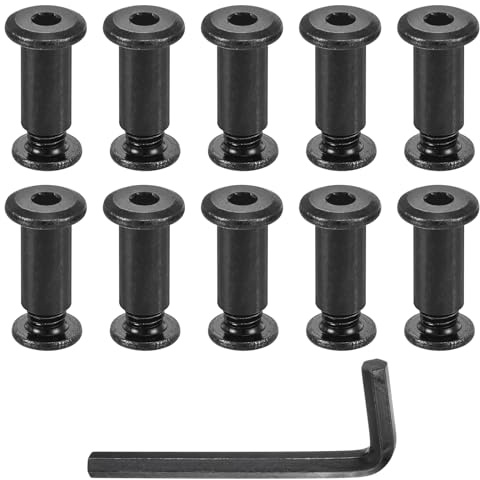 uxcell 10 Sets Screw Post, Male M8x10mm Stainless Steel Screw Rivets, Female 10x20 Hex Drive Binding Screws Belt Buckle Binding Bolts Leather Fastener with 1Pcs Wrench, Black