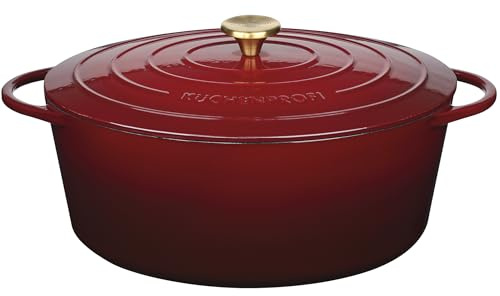 Küchenprofi Cocotte ovale en fonte avec couvercle médoc, 35 cm, cocotte, plat à grain, four hollandais, casserole à pain, émaillée, pour tous les types de plaques (y compris induction), pour braiser,