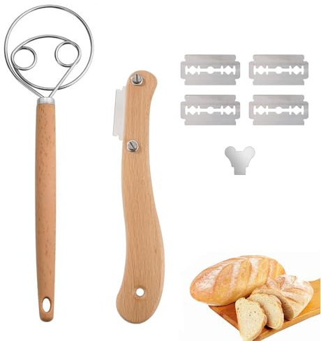 Taglierino per Pane, Lama Pane, Coltello da Panettiere, Lama Bread, Frusta per Impasto, Frusta per Pasta Danese, Frusta Danese per Impasti, Coltello per Impasto con 4 Lame, per Tagliare Pasta di Pane