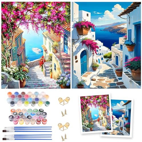 Cexovo Pintar por Numeros Adultos 2 Piezas DIY Pintura por Números con Pinceles y Pigmento Kit de Pintura al óleo de Lienzo Creativo Manualidades Kit 40 x 50cm Sin Marc (Sea View)