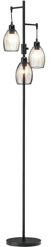 HOMCOM Lampada da Terra Industriale con 3 Paralumi, 30x30x170.5 cm, Nero
