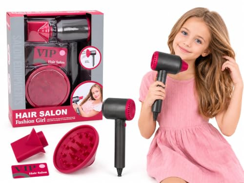 Secador de pelo de juguete para niños a batería, secador de pelo funcional con sonidos y aire reales con accesorios difusor y boquilla, juego de peluquería para niña, niño, salón de belleza
