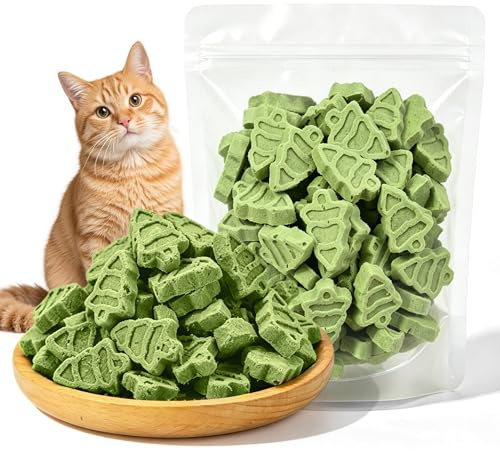 Snack per erba di gatto, 250 g, bastoncini per erba di gatto, essiccati in congelamento, forma per albero di Natale, erba di gatto, pronto per la cura dei denti e per la rimozione dei gomitoli, asta
