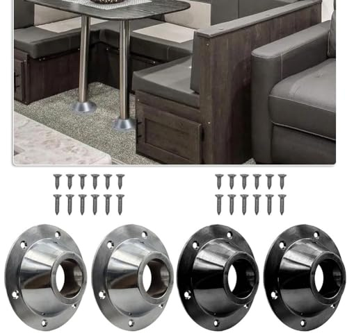 Getdoublerich 2 supporti da tavolo per camper, in alluminio, per gambe del tavolo da barca, per roulotte, rimorchi, yacht, kit di staffe da pranzo nere e argento con viti