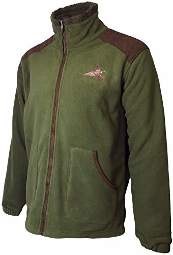 Savage Island Shooters Fleece Jacket Shooting Jumper Hunting, Green With Pheasant Embroidery, M