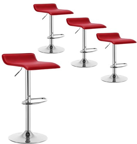 WOLTU Barhocker 4er Set, Höhenverstellbarer Barstuhl, 360° drehbarer Bistrohocker mit Fußstütze, aus Kunstleder Metall, für Bar Küche Theke Café, Bordeaux+Silber