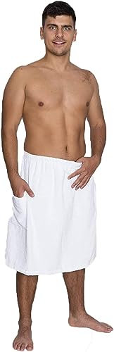 Tuva Home - Toalla De Sauna para Hombre para Sauna SPA Baño Toalla Inclinable Velcro hasta La Rodilla Tela De Rizo 100% Algodón Blanco (L/XL)