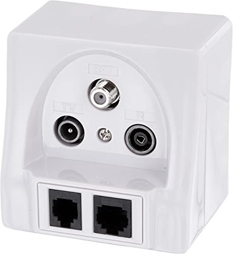 ADAKAT Prise multimédia de classe A, Digital HD, radio TV satellite RJ45 RJ11, blanc, métal, encastré ou en saillie, moderne ou élégant, non étanche, avec boîte, cadre pour encastré, montage en