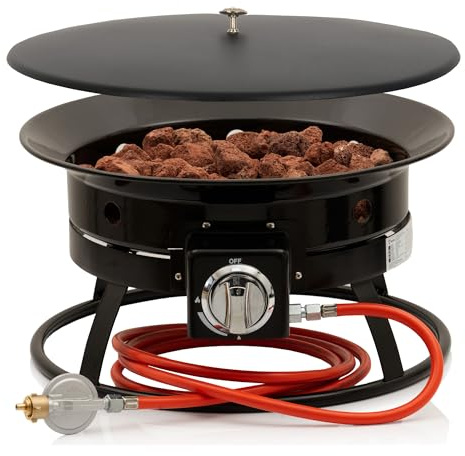 BBQ-Toro Gas Feuerstelle mit Lavasteinen | Ø 48 cm - 12 kW | Outdoor Feuerstelle, Feuerschale Camping, tragbare Gartenfeuerschale, Gas Fire Pit Outdoor | Feuerschalen für den Garten, Terrasse