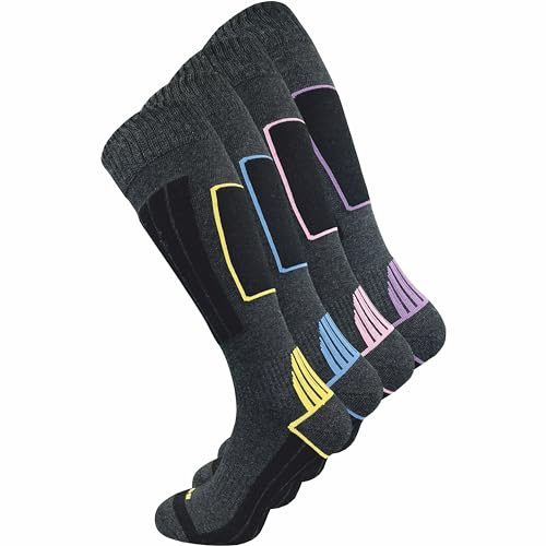 GAWILO Chaussettes de ski pour femmes avec laine chaude et rembourrage fonctionnel spécial | 4 paires