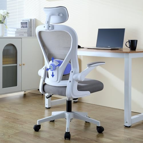 SOSINYA Silla De Oficina Ergonómica,Silla De Escritorio con Reposacabezas Ajustable, Plegable,Soporte Lumbar Ajustable,Silla Giratoria De Malla 360°,hasta 120Kg (Blanco)