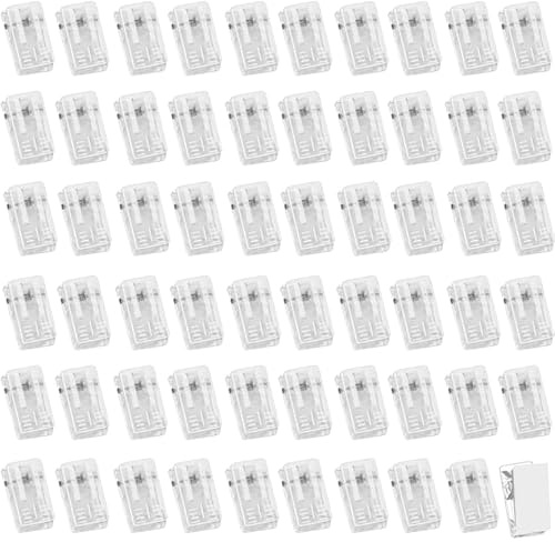 CHUANGOU 60 Piezas Resorte Transparentes Soportes，Clip Autoadhesivo Acrilico，para Fijar Fotos a la Pared, para Oficina Hogar Escuela.