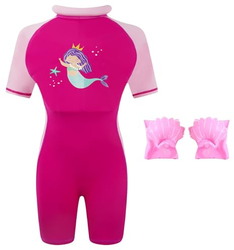 Gogokids Floatation Swimsuit for Boys Girls with Adjustable Buoyancy, Kids One Piece Swimwear Float Suit for Swimming Trainer, Toddler Bathing Suit Rash Guard Back Zipper with Arm Floaties