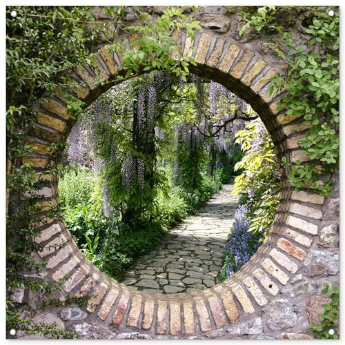 MuchoWow© Garden Decor Balcony Accessories Outdoor Decorations Posters Wall | 39x39 / 100x100 cm - Art For Gardens Outside Poster Decoration Forest - Stones - Look-through - Path