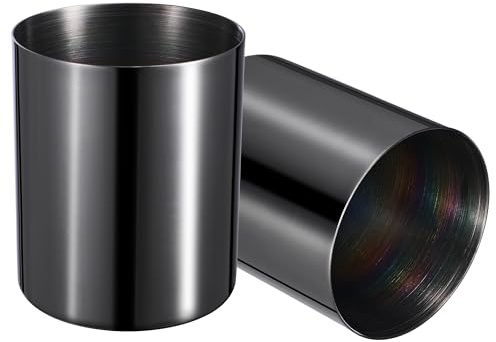 Bidponds Lot de 2 porte-stylos ronds en acier inoxydable 304, pot à crayons, organisateur de papeterie de bureau, porte-pinceaux de maquillage plaqué sous vide, noir