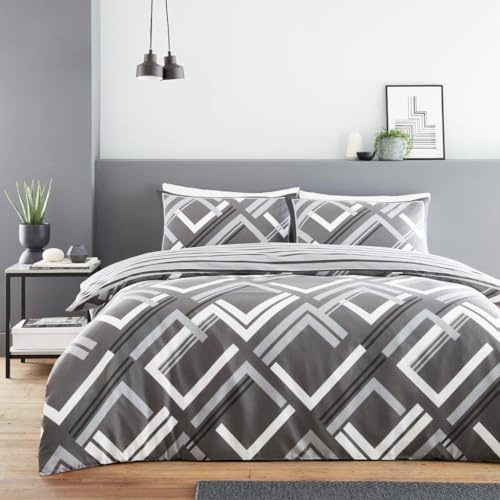GC GAVENO CAVAILIA Set copripiumino per letto matrimoniale con federe, in policotone traspirante, set di biancheria da letto reversibile (200 x 200 cm), lavabile, colore antracite