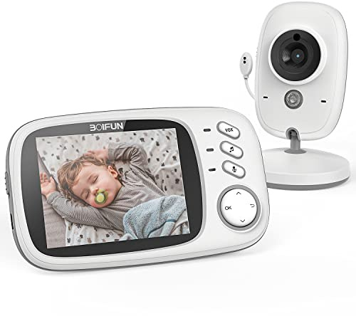 BOIFUN Baby Monitor Video Con Telecamera, 4 Pollici IPS Schermo Con, 1760 mAh Batteria Ricaricabile, Zoom 3X, Rilevamento del Suono, Modalità VOX, Sound Level LED, Senza Wi-Fi