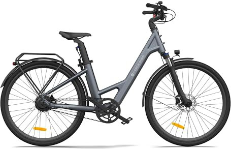 ADO E-Bike Air 28 Elektrofahrrad,Pedelec Riemenantrieb,28 Zoll,Momenten-Sensor, Riemenantrieb,1 Gang, Heckmotor, 345,00 Wh Akku, ebike Damen/Herren, Gepäckträger, Lampe (Gray)
