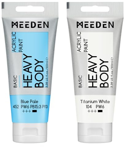 MEEDEN Acrylic Paint Blue Pale: 100ml/3.38oz x 2 with Titanium White | Heavy Body Artist Acrylic Paint Set for Canvas, Wood & Craft, Non-toxic Creamy Art Paint with Titanium White for Mixing