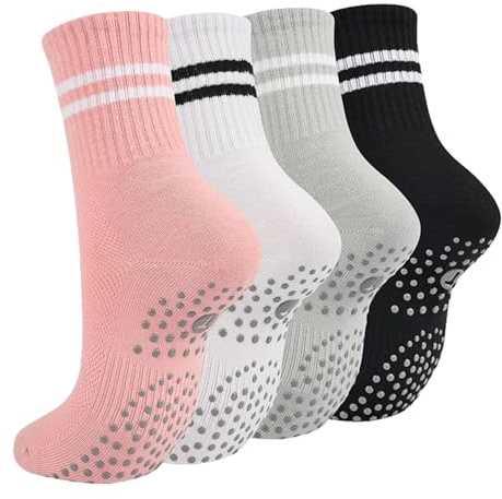 QEEROYO 4 Paia Calzini Antiscivolo Donna per Yoga, Pilates, Balletto, Danza, Fitness
