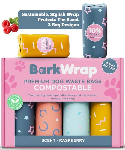 240 Biodegradable Dog Poop Bags Rolls Raspberry Scented Extra Thick Compostable Waste Doggie Pet Bulk Leak-Proof Bag - 100% Certified Home with Beautiful Colorful Design and Easy Open Compliant