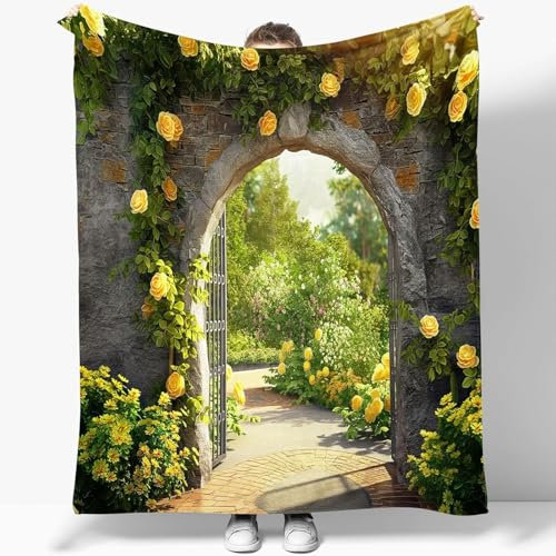 Blumen Kuscheldecke Flauschig 130x150cm Bogen Fleecedecke Weich Sofadecke Warm Bettdecke Decken Wohndecke Tagesdecke Sofaüberwurf Decke Couchdecke Bettüberwurf K1047
