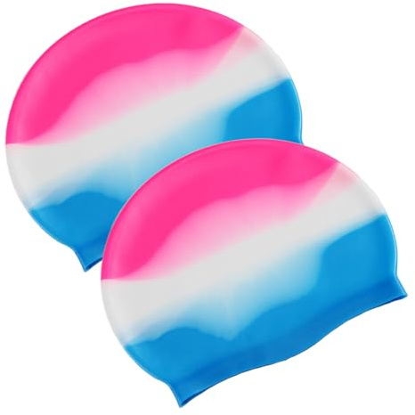 2 Pezzi Cuffia Piscina Unisex, Cuffia Impermeabile Donna Ragazza, Cuffie Nuoto Bambini, Cappello Bagno Silicone Capelli Lunghi, per Non Bagnare i Capelli In Piscina (Colorato)