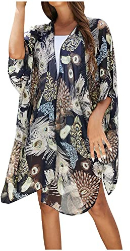 Women's Swim Cover-ups & Sarongs, Chiffon Kimono Cardigans for Women UK Open Front Kimono Robes Beach Cover Ups Bikini Cover Up Fashion Loose Swimwear Cover Ups Body Wrap Beach Wear Holiday Black