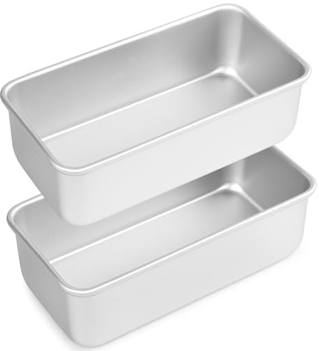 Auddemg 2 Piezas Molde Rectangular para Pan, Pasteles, Tostadas, Molde Bizcocho y Repostería, Aluminio Anodizado, 20 x 10 x 6,5 cm, Plateado