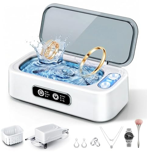 SUNPOW Ultrasonic Cleaner Glasses – Dual Frequency Dual Tank for Jewellery & Contact Lenses, 45kHz Sonic Jewellery Cleaner Machine, Deep Cleaning, Quiet for Watches, Rings, Necklaces & Dentures