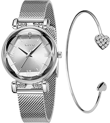 CIVO Montre Minimaliste pour Femme: Bracelet Milanais Argent et Cadran Rond Épuré - Conception Élégante Cadeau Parfait pour Elle