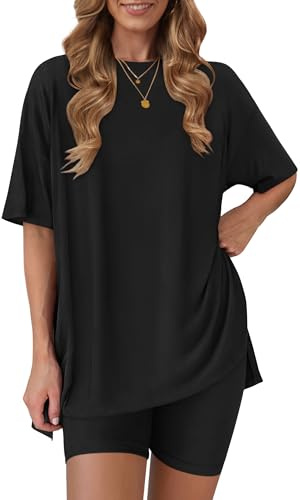 RUBZOOF Lounge Sets for Women 2 Piece Summer Outfits 2026 Comfy Airport Travel Loungewear Casual Shorts Set Black L
