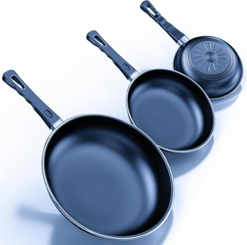 Kiseely Ensemble de poêles à frire antiadhésives, 24 cm + 26 cm + 30 cm, 3 pièces, sans PFAS, passe au lave-vaisselle, convient à tous les types de cuisinières, y compris l'induction (DA1)
