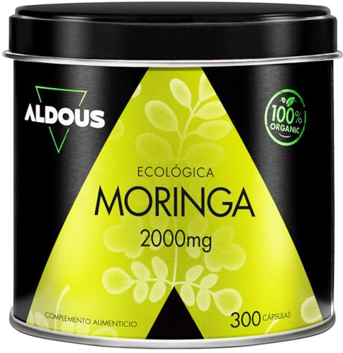 Moringa Capsulas Pura 2000mg - 300 Cápsulas - Superalimento Antioxidante Natural - Energía y Bienestar Diario - Moringa Natural con Certificado Ecológico - Sin Estearato de Magnesio - Aldous