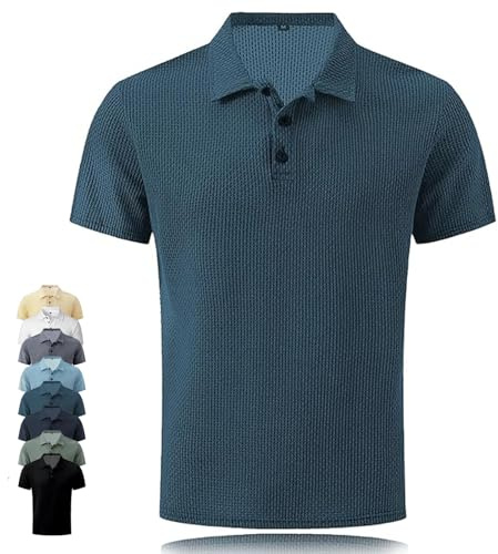 Breeze Polo Camisas para Hombres Cerveza Vientre Wearbreeze Manga Corta con Cuello Texturizado Casual Camisa de Golf de Secado rápido Estiramiento no Hierro Antiarrugas Camisa (Cian,XXL)