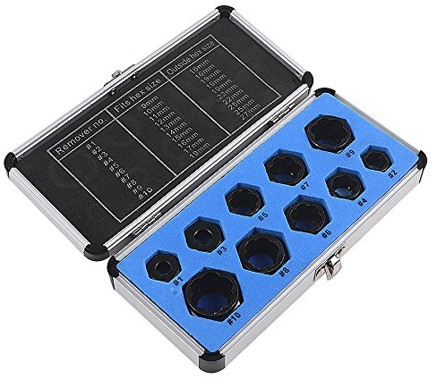 Reelva 10pcs 3/8 Drive Socket 9-19mm Damaged Nut Stud Extractor Bolt Remover Locking