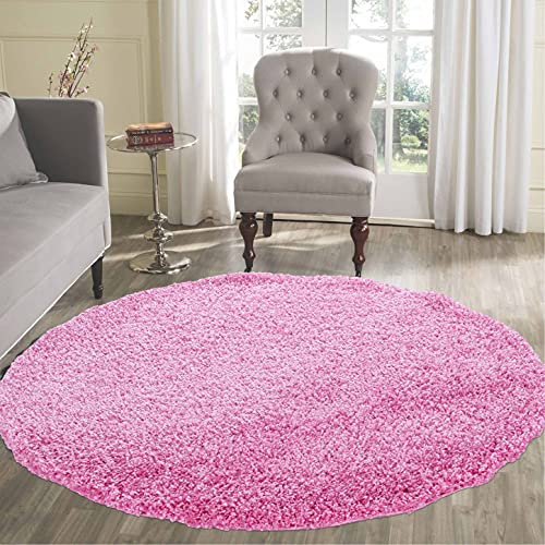 Serdim Rugs Living Room Round Shaggy Area Rugs, Polypropylene, Pink, 120x120cm(4x4')