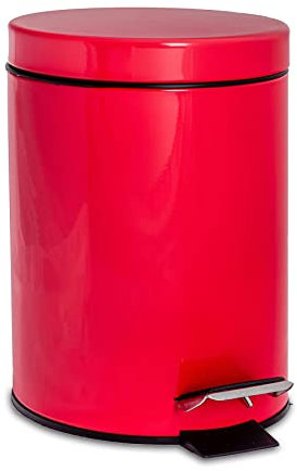 Harbour Housewares 3L Bathroom Bin - Red - Round Stainless Steel Pedal Bin Slim Kitchen Rubbish Trash Can Garbage Dustbin with Lid and Inner Liner Bucket