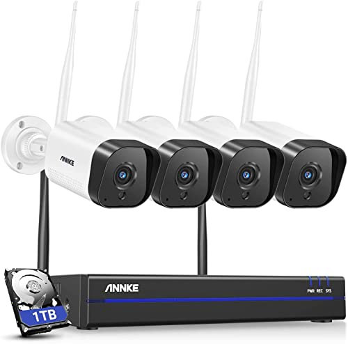 ANNKE Kit de cámara de videovigilancia inalámbrica de 8 canales, 5 MP, NVR FHD, sistema de vigilancia Plug and Play, H.264+, sistema de seguridad, visión nocturna, acceso remoto a 1 TB HDD