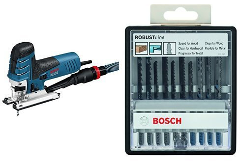 Bosch Professional GST 150 CE Corded 240 V Jigsaw with Robust Line Wood and Metal Jigsaw Blade Set, 10 Pieces