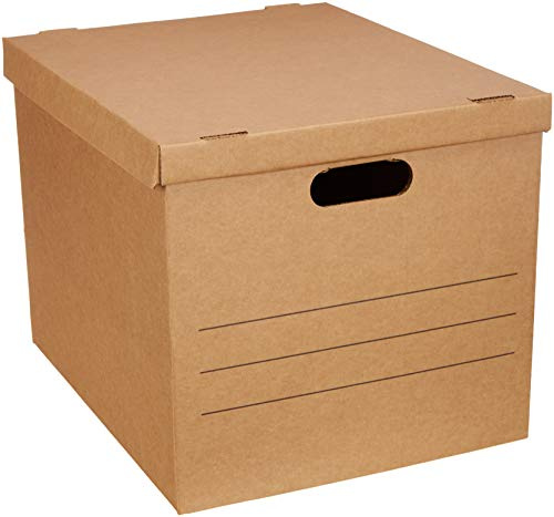 Amazon Basics Moving and Storage Boxes with Handles and Lift-Off Lids, Medium, 19 x 14.5 x 15.5, Brown, 10-Pack
