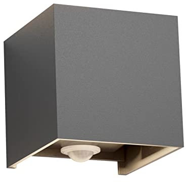 Klighten Lámpara de pared para exteriores de 12W, con detector de movimiento, auto encender y apagar, para jardín, camino, Blanco natural, Gris oscuro