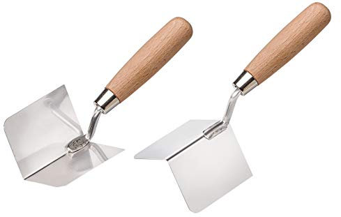 Colorus Eckenkellen Set 2-tlg. | Inneneckenkelle 80 mm x 60 mm aus Edelstahl | Außeneckenkelle 80 mm x 60 mm aus Edelstahl | Kantenkelle Eckkelle mit Holzgriff