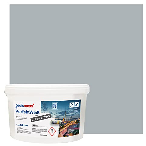 Preismaxx Perfektweiß urban Colors, Bunte Wandfarbe, grau, betongrau, Concrete Grey 5L, Innenfarbe, hohe Deckkraft Klasse 2, matt