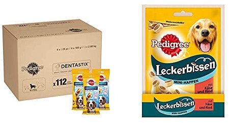 Pedigree DentaStix Daily Oral Care Zahnpflegesnack für mittelgroße Hunde – 1 x 112 Stück & Leckerbissen Mini-Happen – Kleine Hundekekse mit Rind und Käse – Hunde Treats im Vorratspack 6 x 140 g