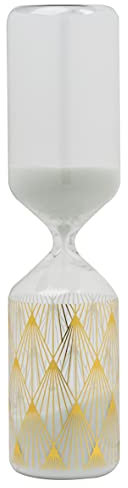 Baroni Home Clessidra con Sabbia, Clessidra Design Decorativa Bianco con Dettagli Oro per Soggiorno, Salotto, Sala, Camera da Letto, Ufficio, Studio, Misure 6X6X24 cm