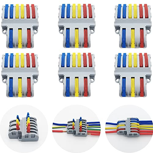 Klemmen Elektro, CESFONJER SPL-63 6 pcs Verbindungsklemme, Kompakt Steckklemmen, 3 in 6 raus Schnellverdrahtung Elektrische Steckverbinder