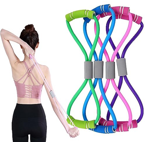 QSLKI 4Pcs Fasce Elastiche in Lattice a Forma di 8, Fitness Tirare la Corda Nuova Espansione, Yoga Fitness Pilates Tensione Bande di Resistenza della Cinghia Fascia di Forma Fisica