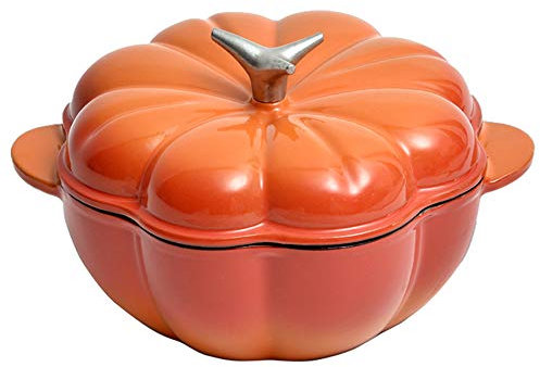 SHALOLY Pumpkin Casserole Dish Cast Iron Enamel Pot 3.5L Soup Pot Non-Stick Frying Pan for Steam Braise Bake Broil Saute Simmer Roast,24cm